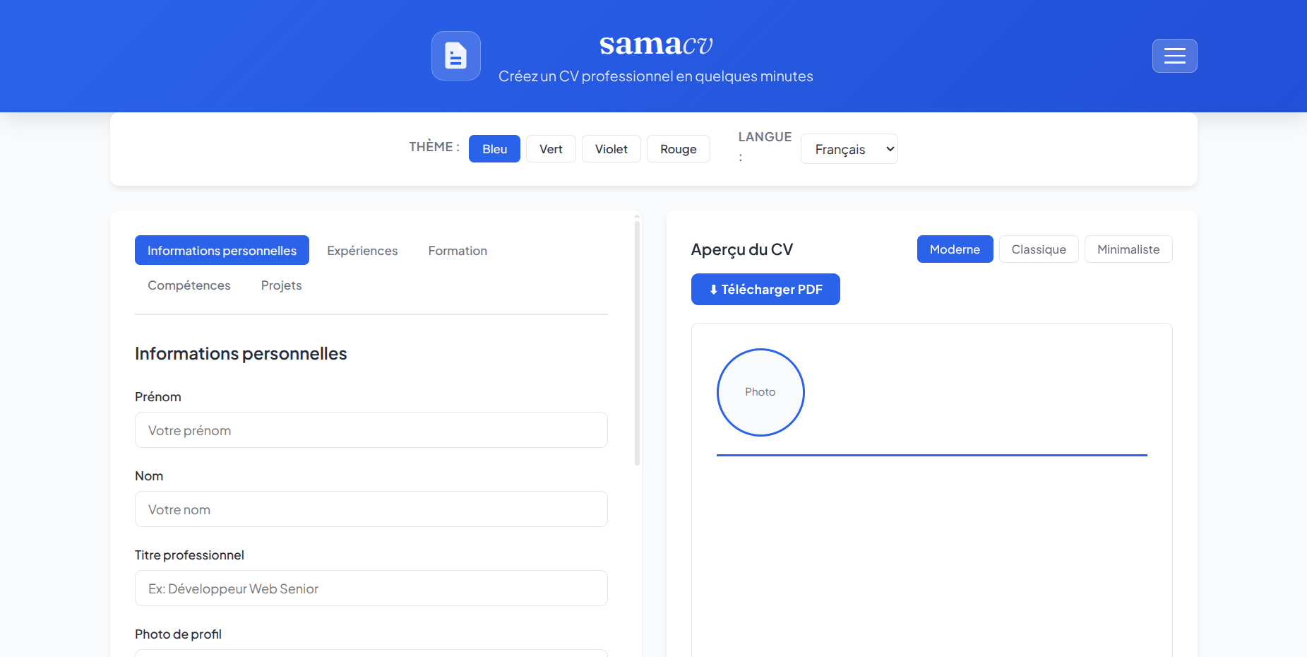 Interface de Sama CV