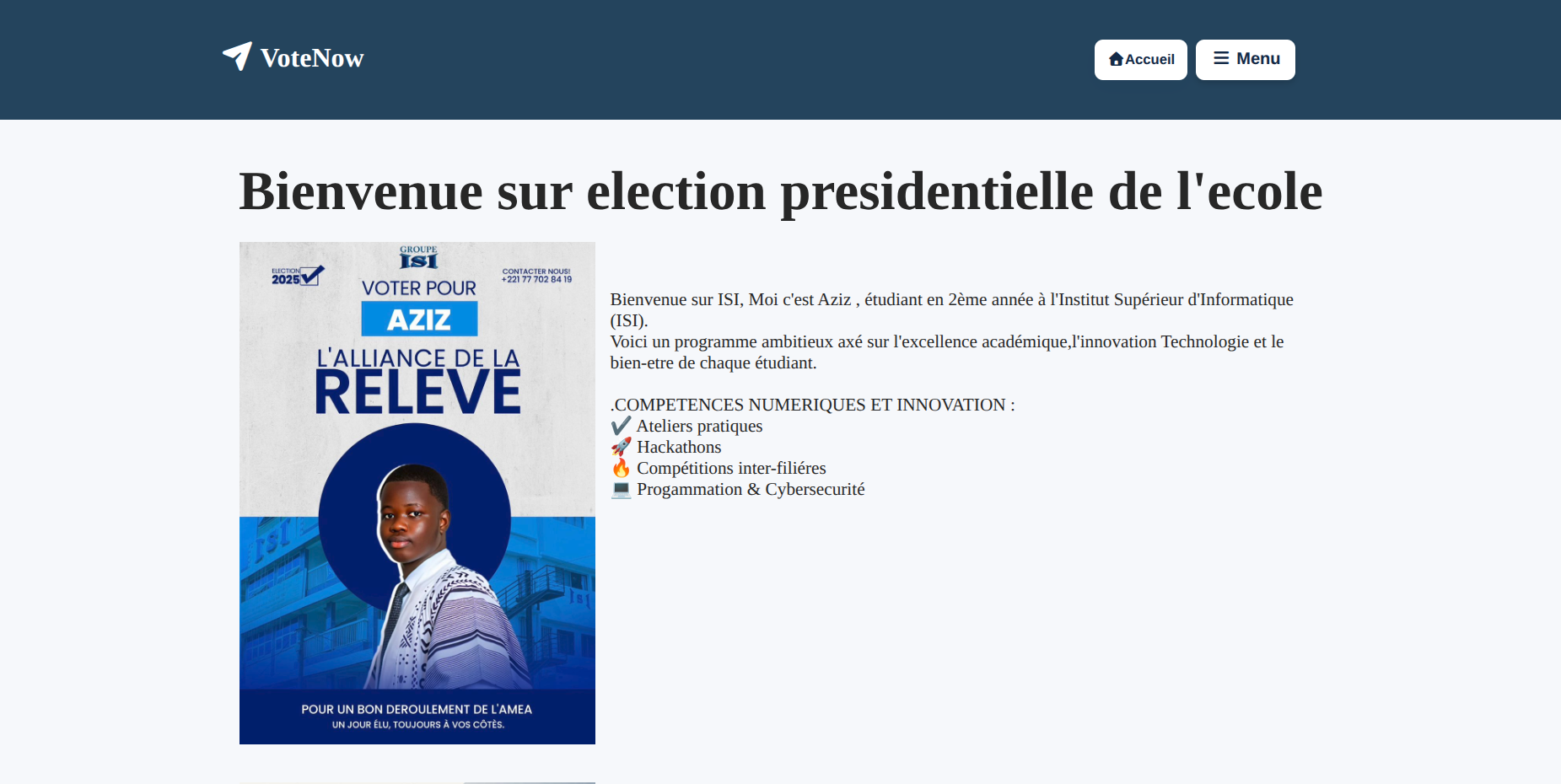 Interface de VoteNow
